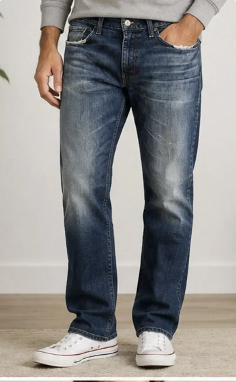 Levi’s 514 Mens 36x32 Blue Straight Leg Jeans Distressed Medium Wash Denim
